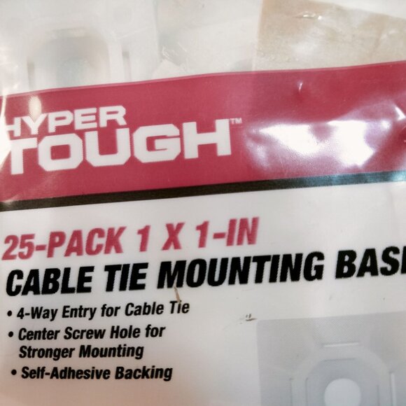 Hyper Tough 1x1 Inch Cable Tie Mounting Bases 25 Pack Self Adhesive Backing - Picture 4 of 4